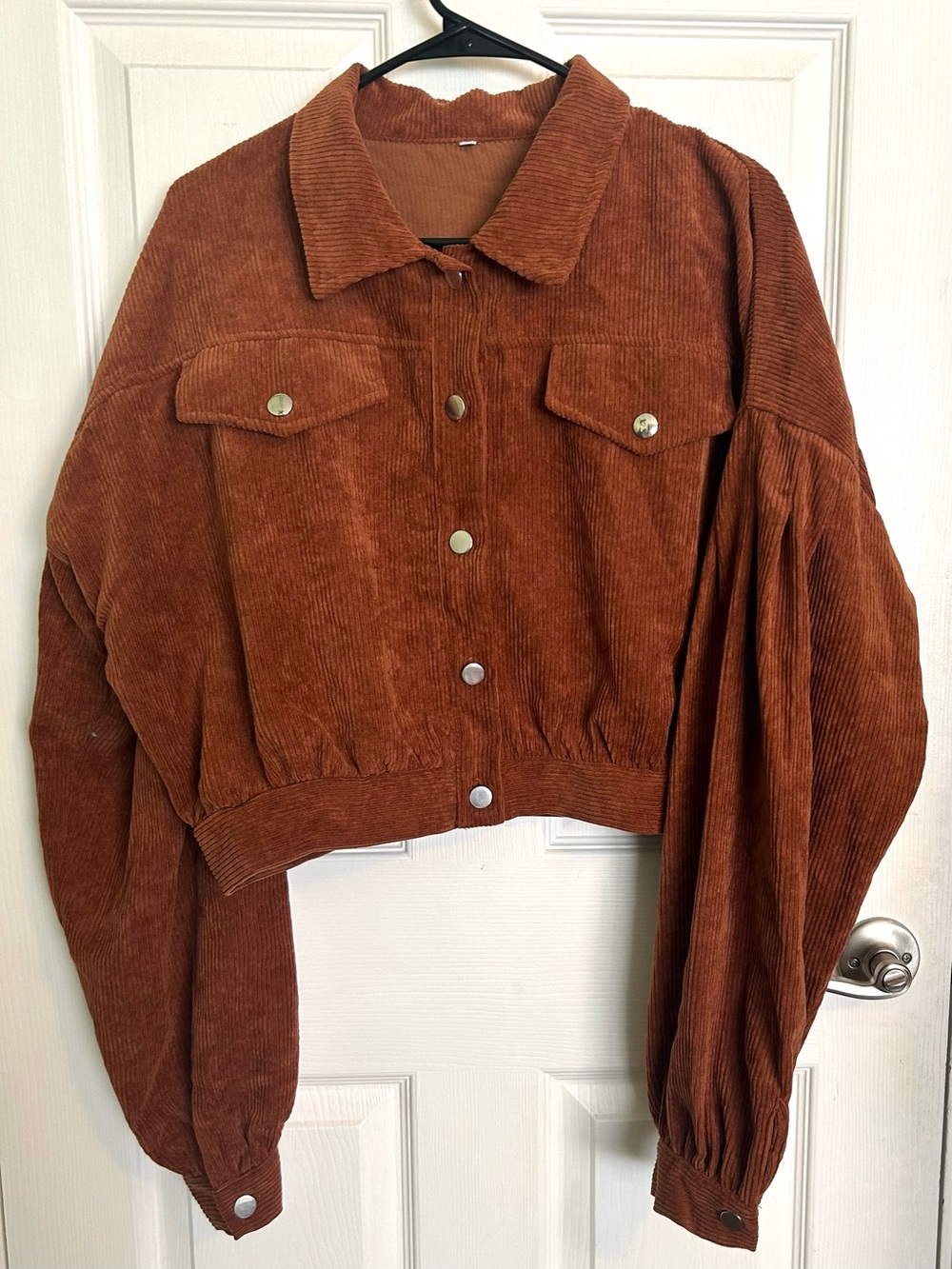 Women's Cropped Corduroy Jacket - Rust Brown